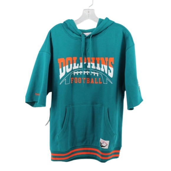 Mitchell & Ness Miami Dolphins Short Sleeve Hoodie Men's Medium NFL Football - Picture 1 of 9